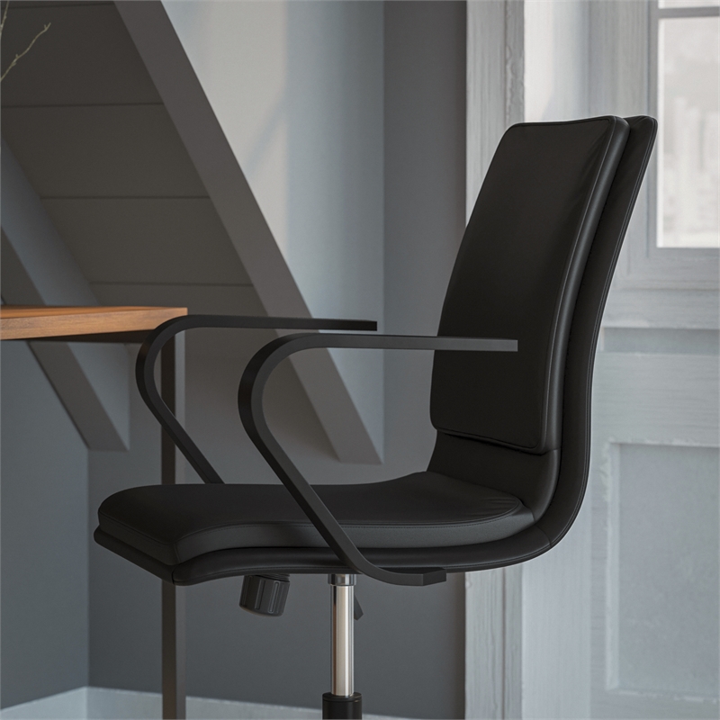 Pemberly Row Faux Leather Swivel Office Chair in Black/Black