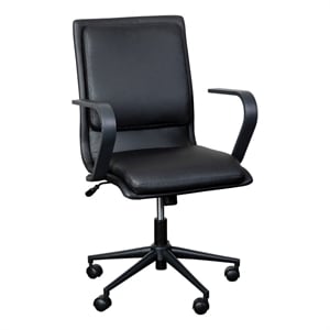 Pemberly Row Faux Leather Swivel Office Chair in Black/Black