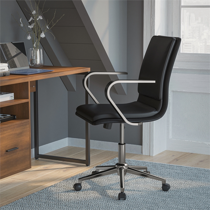 Pemberly Row Faux Leather Swivel Office Chair in Black/Chrome