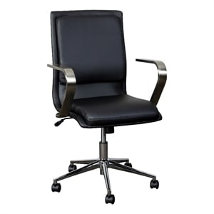 Pemberly Row Faux Leather Swivel Office Chair in Black/Chrome