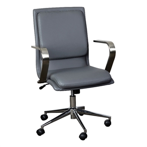Pemberly Row Faux Leather Swivel Office Chair in Gray/Chrome