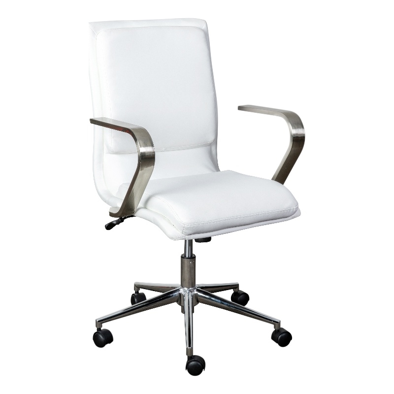 Pemberly Row Faux Leather Swivel Office Chair in White/Chrome