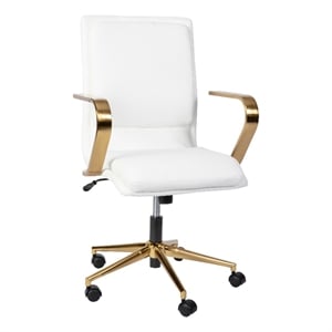 Pemberly Row Contemporary Faux Leather Swivel Office Chair in White/Gold