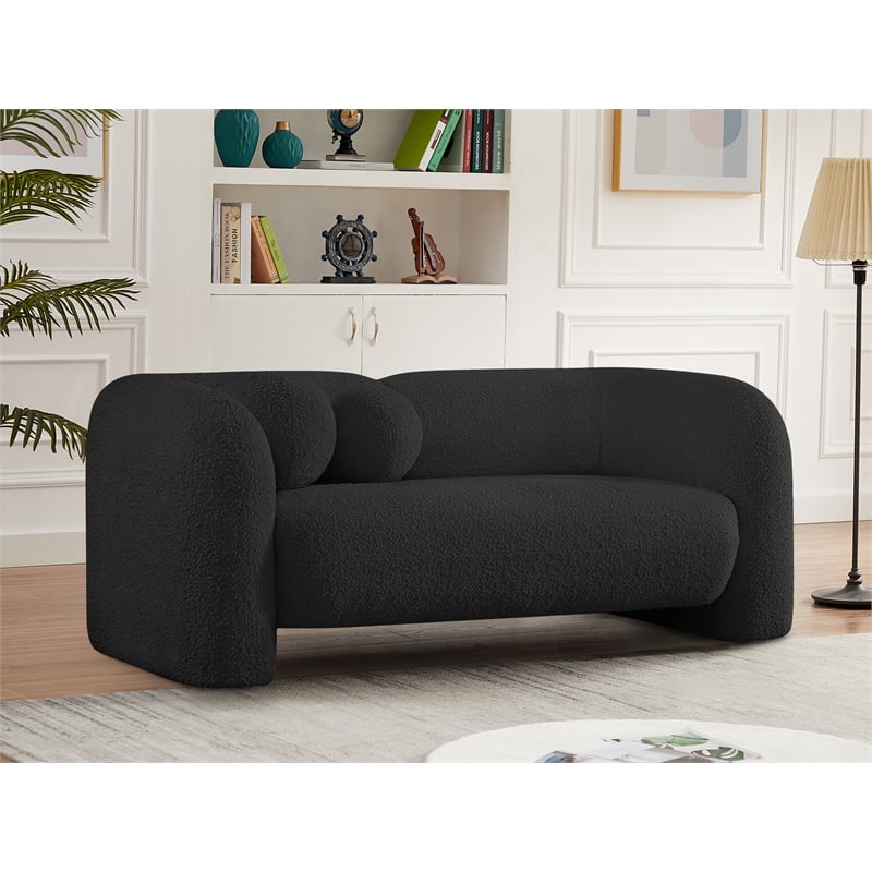 Pemberly Row Modern / Contemporary Black Boucle Fabric Loveseat