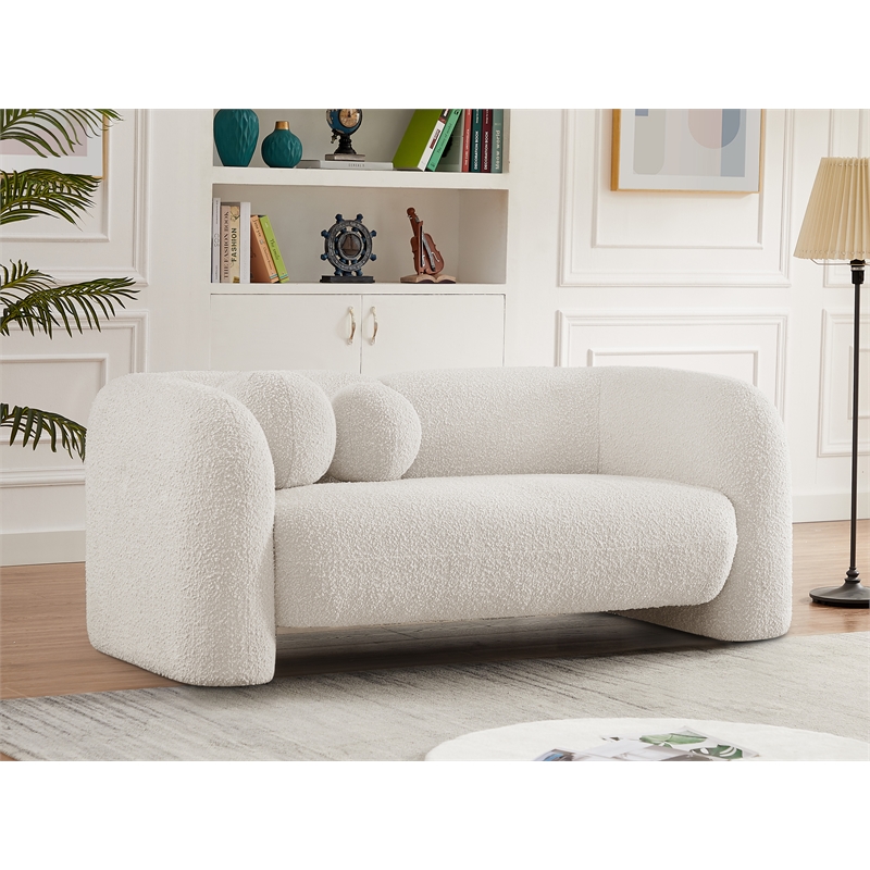 Pemberly Row Modern / Contemporary Cream Boucle Fabric Loveseat