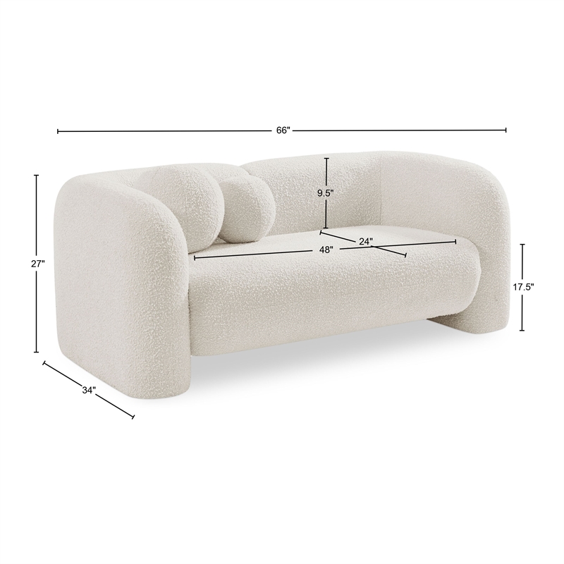 Pemberly Row Modern / Contemporary Cream Boucle Fabric Loveseat