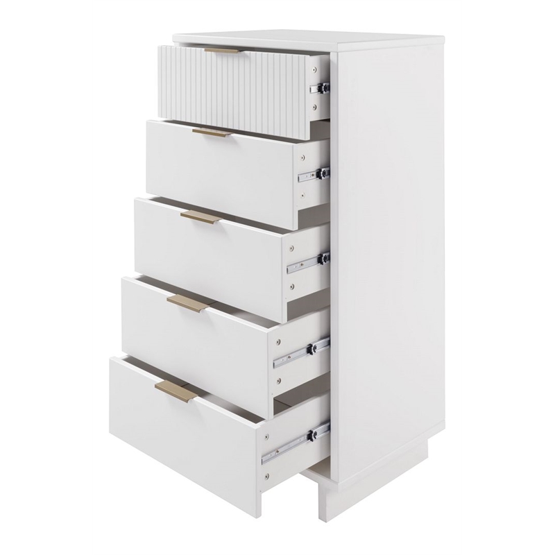 Pemberly Row Contemporary Tall & Narrow Engineered Wood Dresser in White