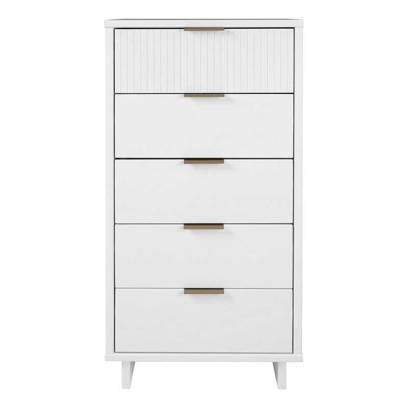 Pemberly Row Contemporary Tall & Narrow Engineered Wood Dresser in White