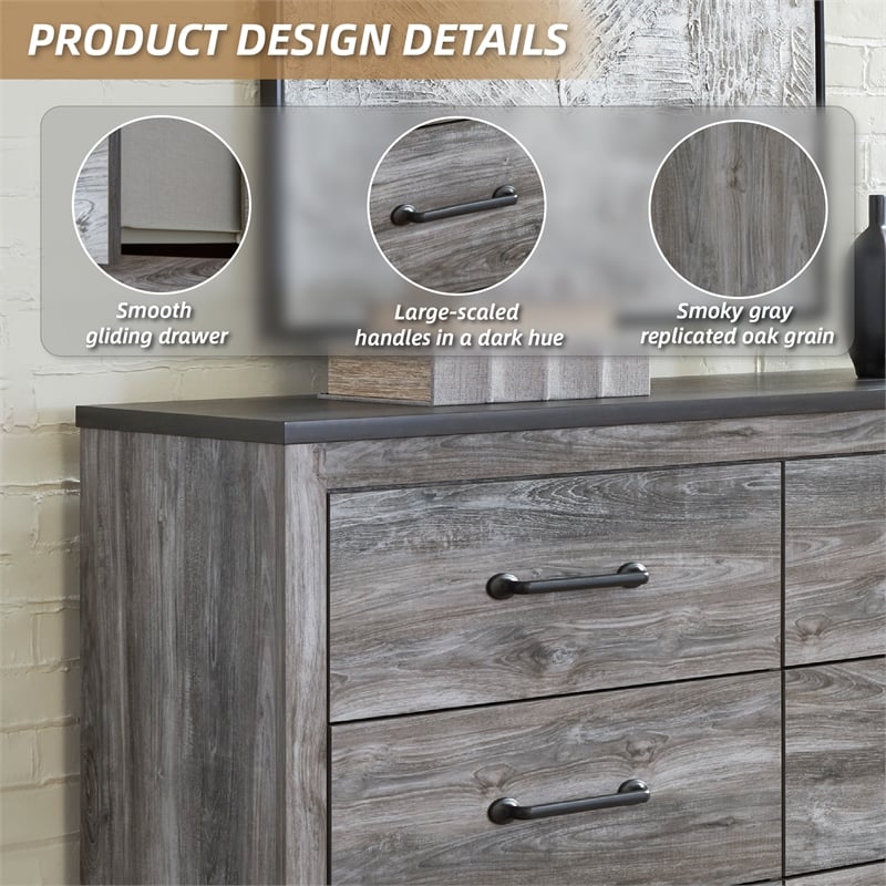 Pemberly Row Wooden Modern / Contemporary 6-Drawer Dresser in Gray