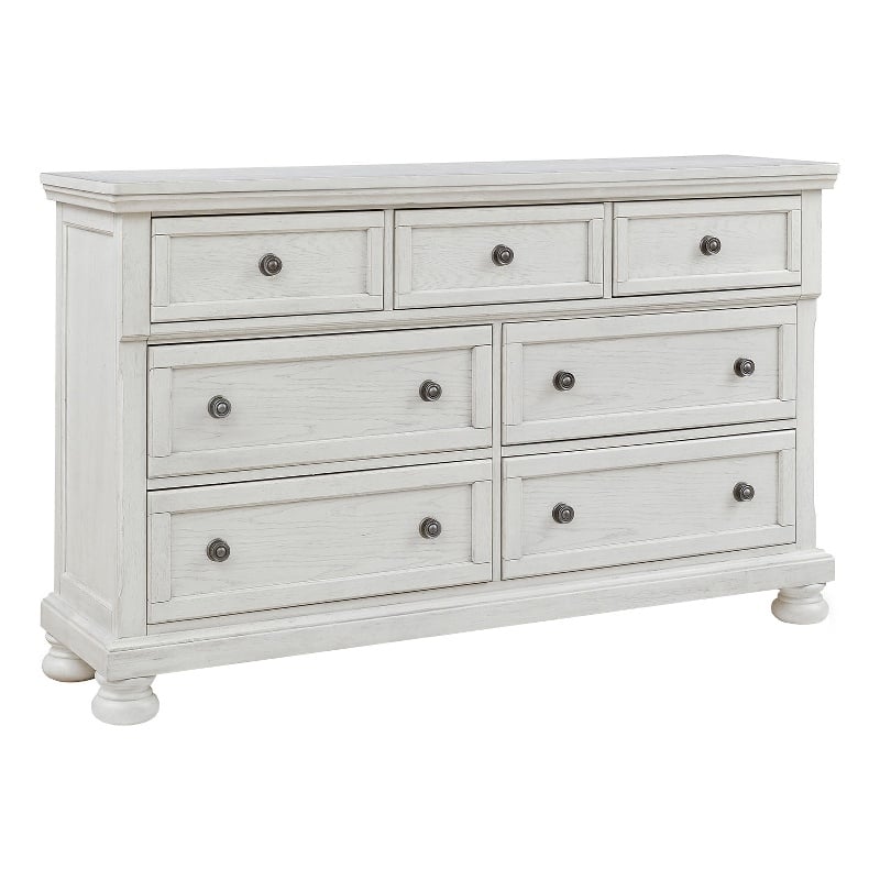 Pemberly Row Traditional 7-Drawer Wood Dresser in Antiqued White