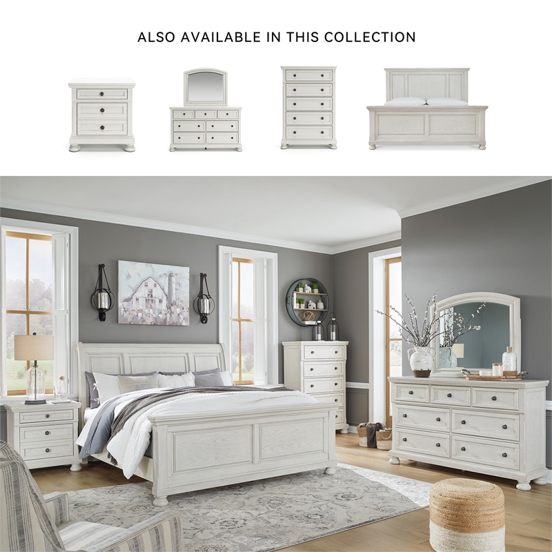 Pemberly Row Traditional 5-Drawer Wood Chest in Antiqued White