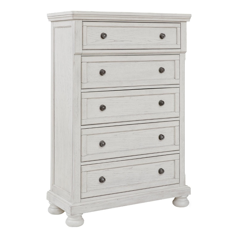 Pemberly Row Traditional 5-Drawer Wood Chest in Antiqued White