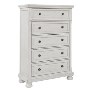 Pemberly Row Traditional 5-Drawer Wood Chest in Antiqued White