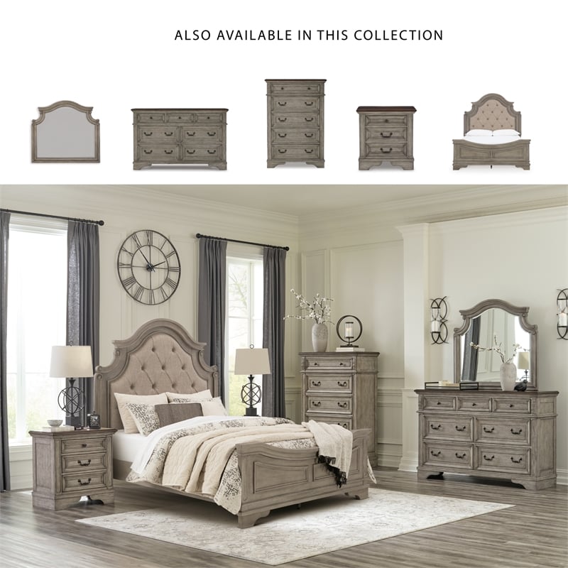 Pemberly Row Traditional 7-Drawer Wood Dresser in Gray & Dark Brown