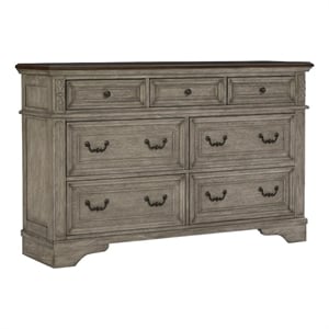 Pemberly Row Traditional 7-Drawer Wood Dresser in Gray & Dark Brown