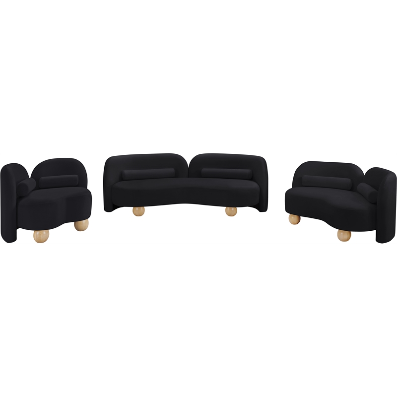 Pemberly Row Modern / Contemporary Black Velvet Fabric Loveseat