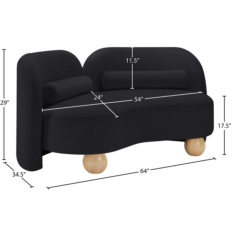 Pemberly Row Modern / Contemporary Black Velvet Fabric Loveseat