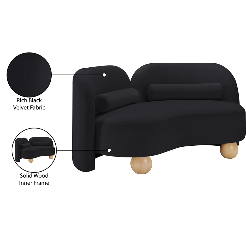 Pemberly Row Modern / Contemporary Black Velvet Fabric Loveseat