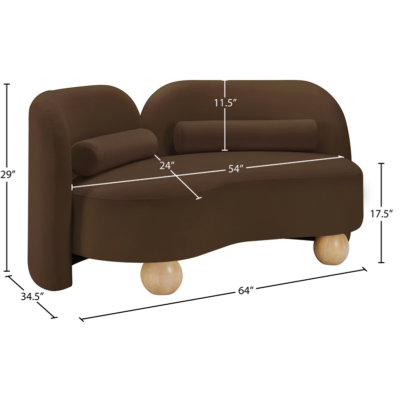 Pemberly Row Modern / Contemporary Brown Velvet Fabric Loveseat