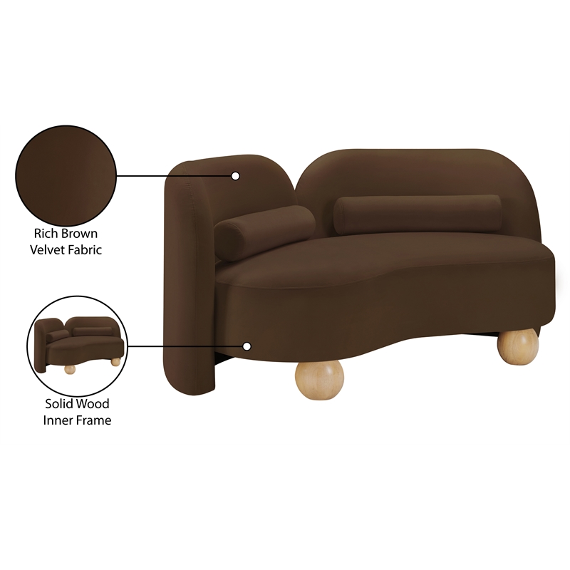 Pemberly Row Modern / Contemporary Brown Velvet Fabric Loveseat