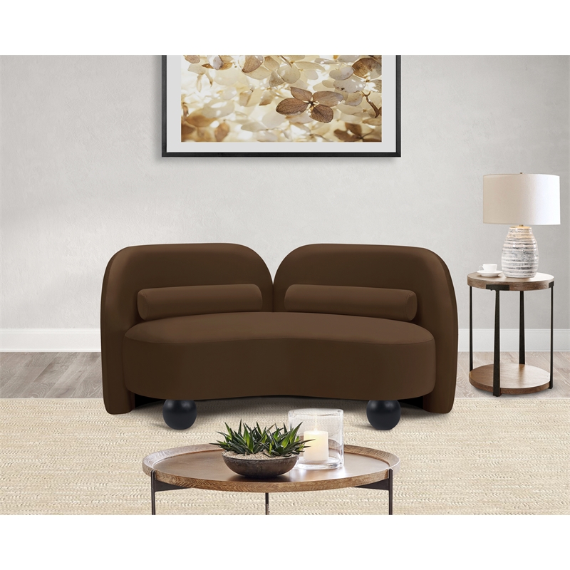 Pemberly Row Modern / Contemporary Brown Velvet Fabric Loveseat