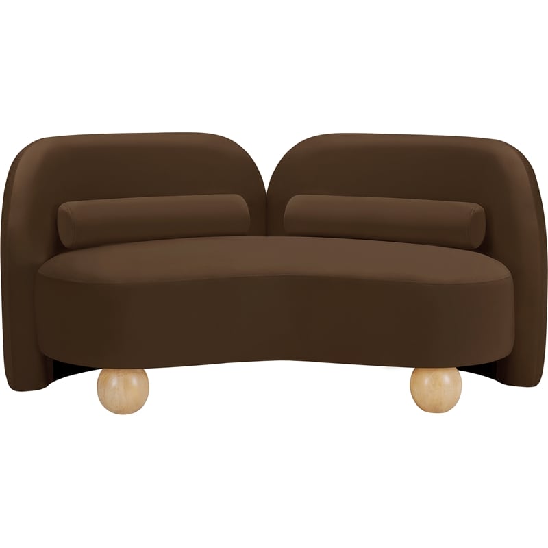 Pemberly Row Modern / Contemporary Brown Velvet Fabric Loveseat