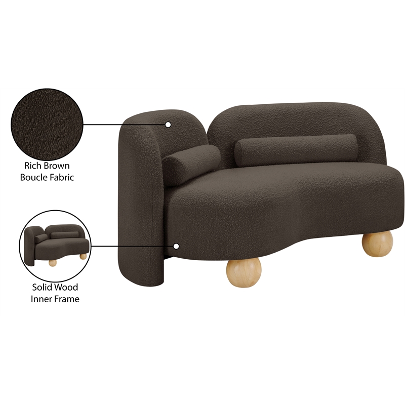 Pemberly Row Modern / Contemporary Brown Boucle Fabric Loveseat