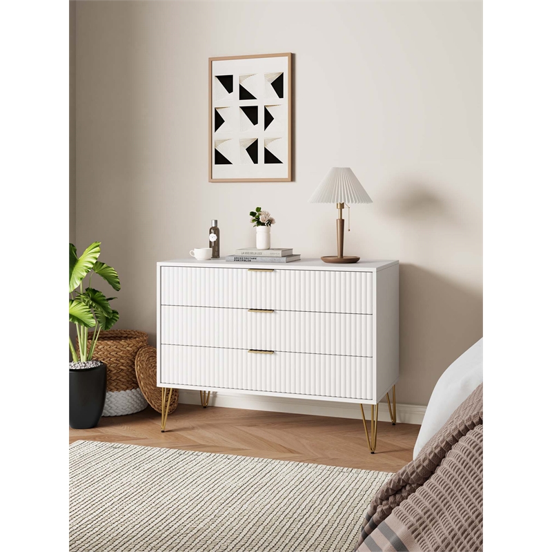 Pemberly Row Modern Engineered Wood Dresser with 3-Drawers in White