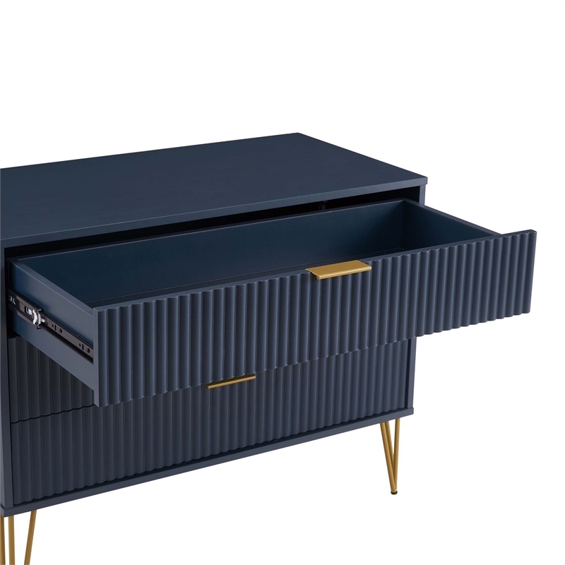 Pemberly Row Modern Engineered Wood Dresser with 3-Drawers in Midnight Blue
