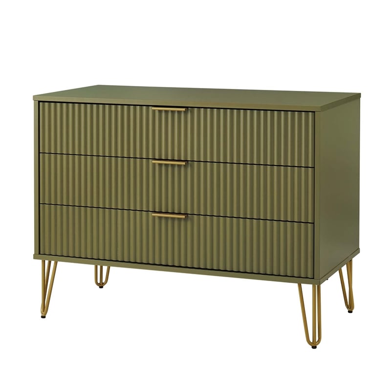 Pemberly Row Modern Engineered Wood Dresser with 3-Drawers in Olive Green