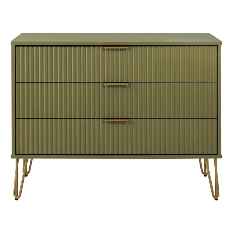 Pemberly Row Modern Engineered Wood Dresser with 3-Drawers in Olive Green