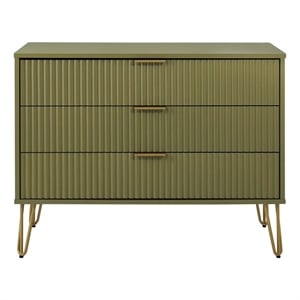 Pemberly Row Modern Engineered Wood Dresser with 3-Drawers in Olive Green