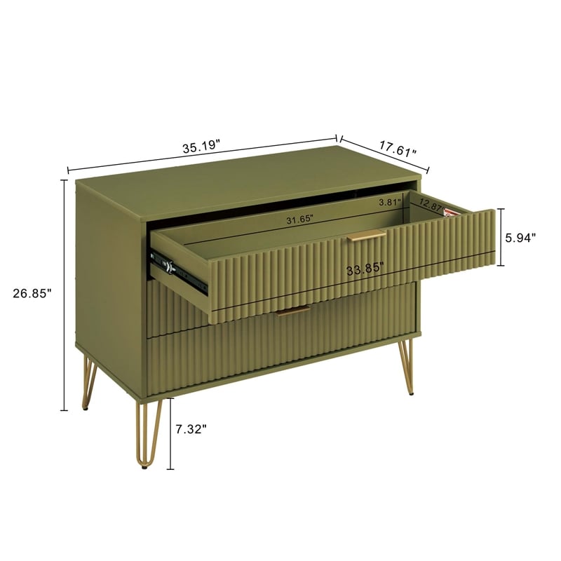 Pemberly Row Modern Engineered Wood Dresser with 3-Drawers in Olive Green