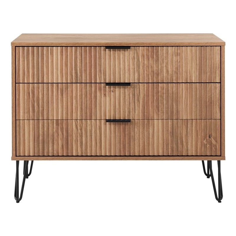 Pemberly Row Modern Engineered Wood Dresser with 3-Drawers in Golden Brown