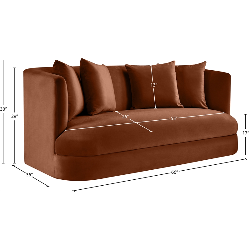 Pemberly Row Modern / Contemporary Cognac Velvet Fabric Loveseat