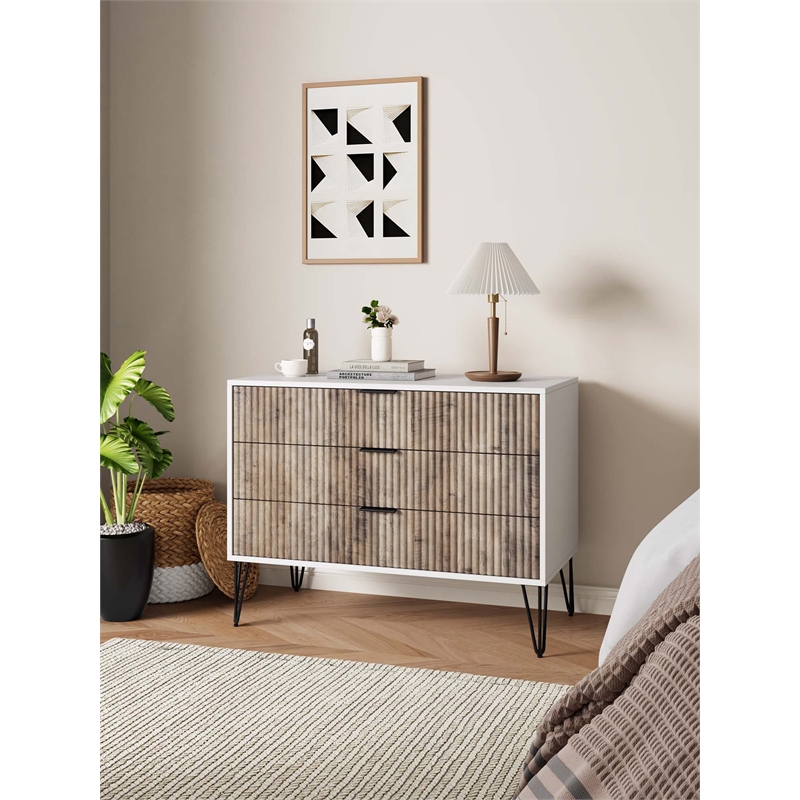 Pemberly Row Modern Engineered Wood Dresser with 3-Drawers in Multi-Color