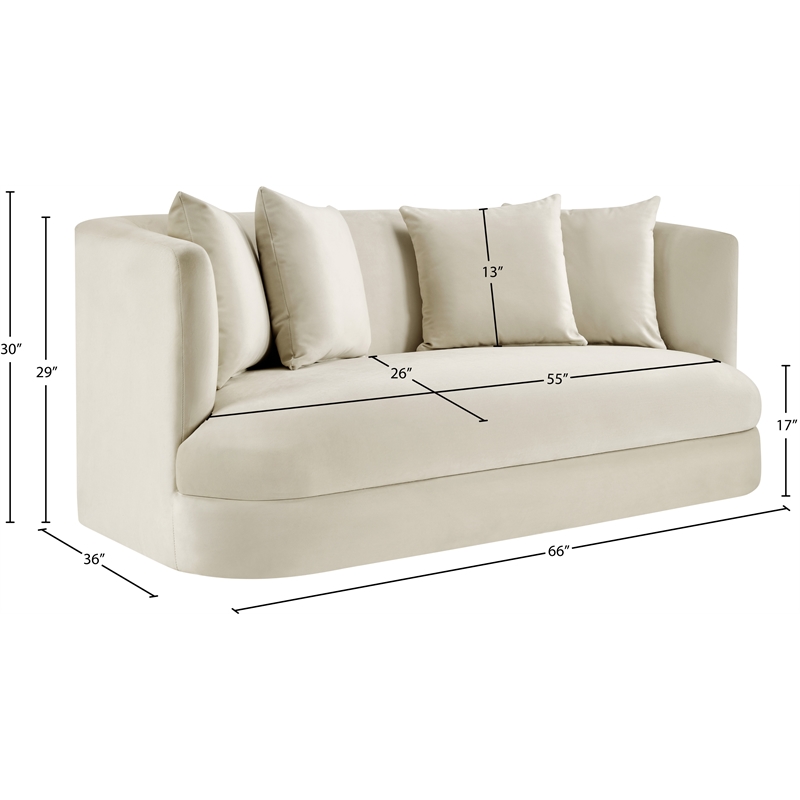 Pemberly Row Modern / Contemporary Cream Velvet Fabric Loveseat