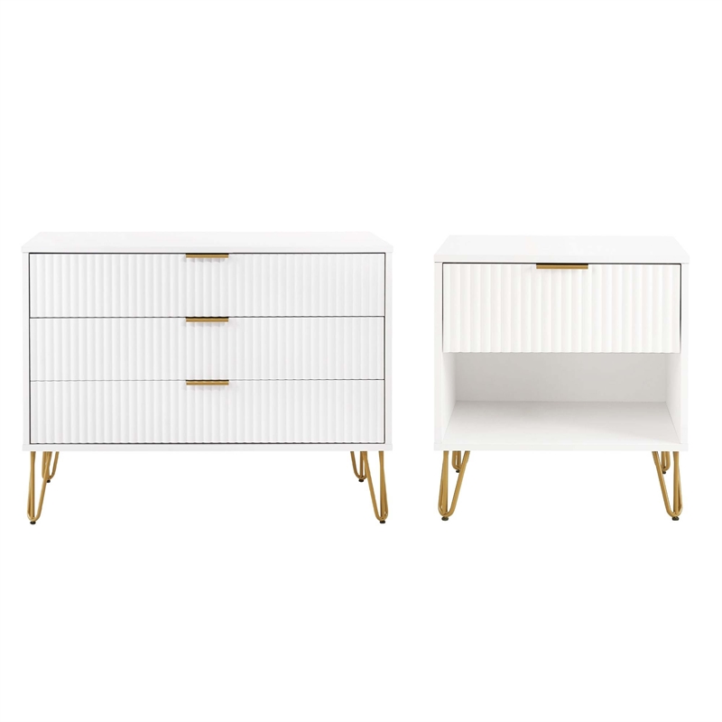 Pemberly Row 2-Piece Standard 3-Drawer Dresser and 1.0 Nightstand in White