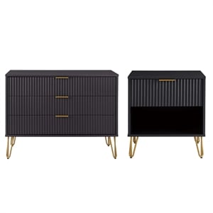 Pemberly Row 2-Piece Standard 3-Drawer Dresser and 1.0 Nightstand in Black