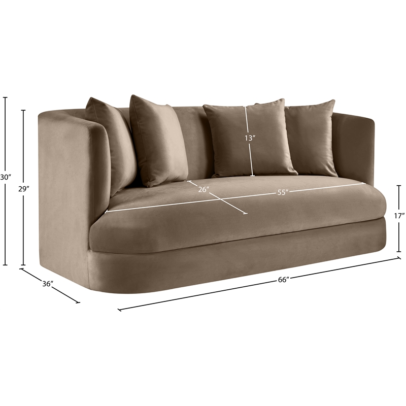 Pemberly Row Modern / Contemporary Taupe Velvet Fabric Loveseat