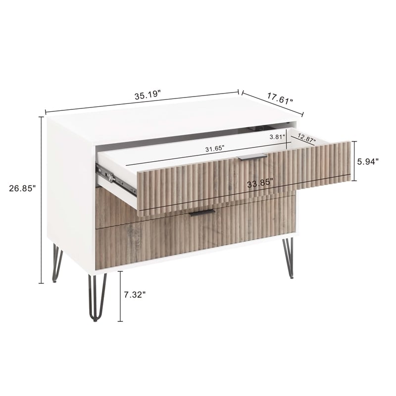 Pemberly Row 2-Piece Standard 3-Drawer Dresser and 1.0 Nightstand in Multi-Color