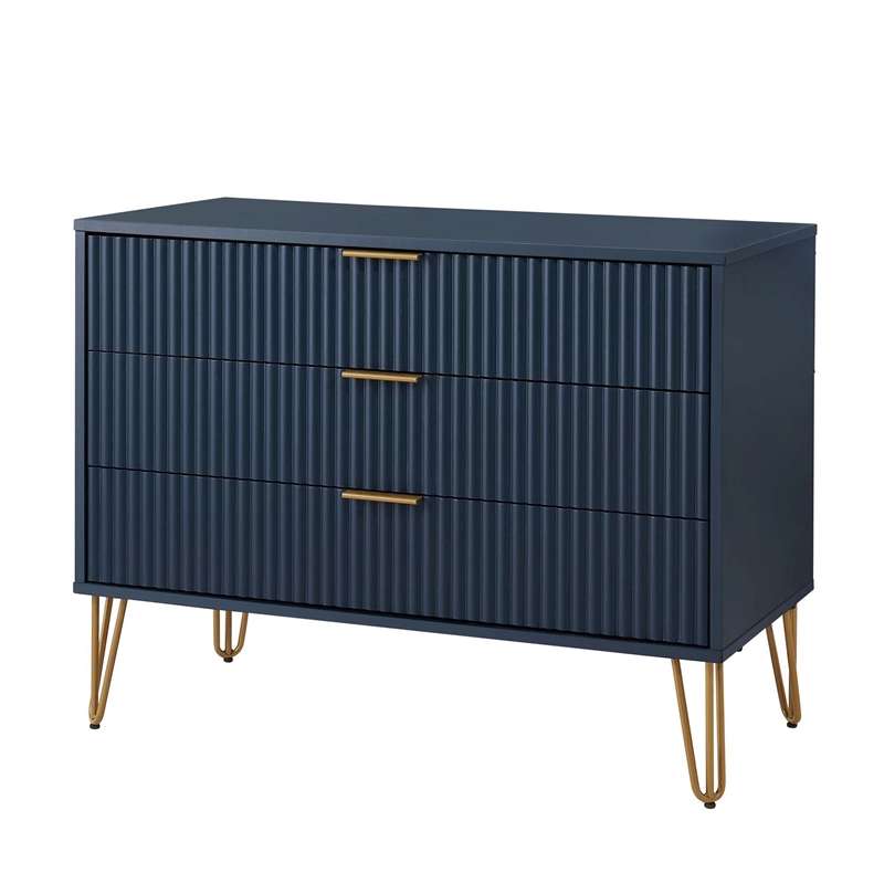 Pemberly Row 2-Piece Standard 3-Drawer Dresser and 2.0 Nightstand in Blue