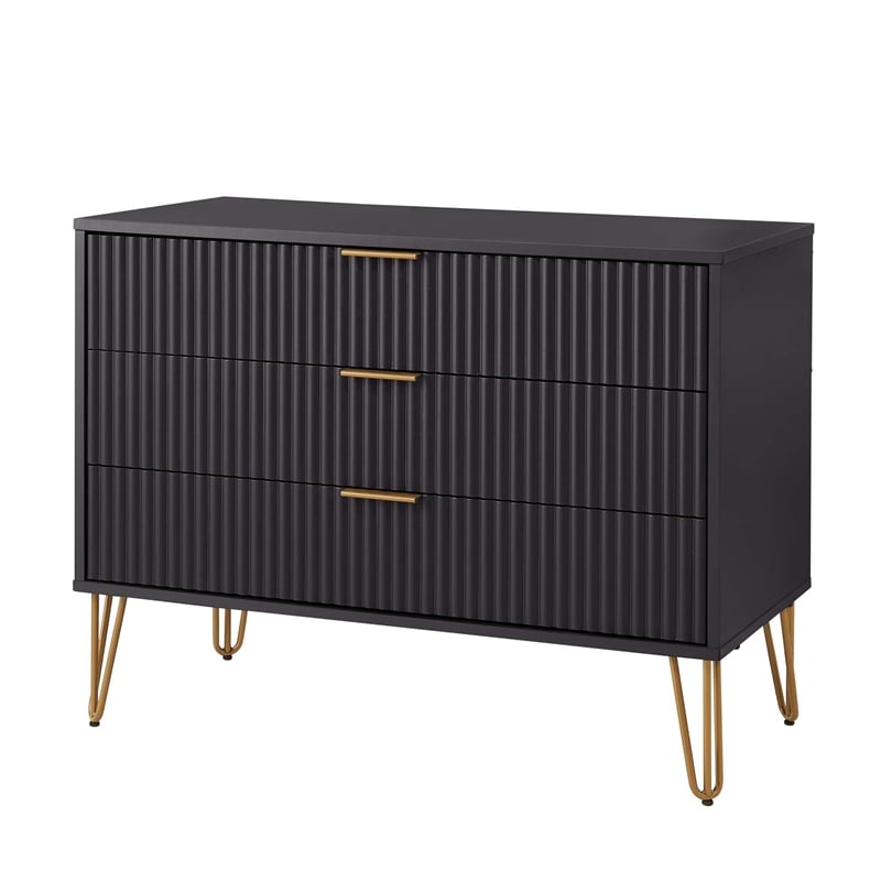 Pemberly Row 2-Piece Standard 3-Drawer Dresser and 2.0 Nightstand in Black