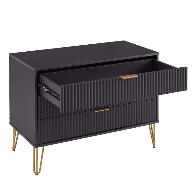 Pemberly Row 2-Piece Standard 3-Drawer Dresser and 2.0 Nightstand in Black
