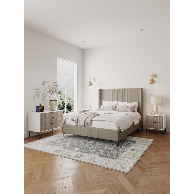 Pemberly Row 2-Piece Standard 3-Drawer Dresser and 2.0 Nightstand in Light Gray