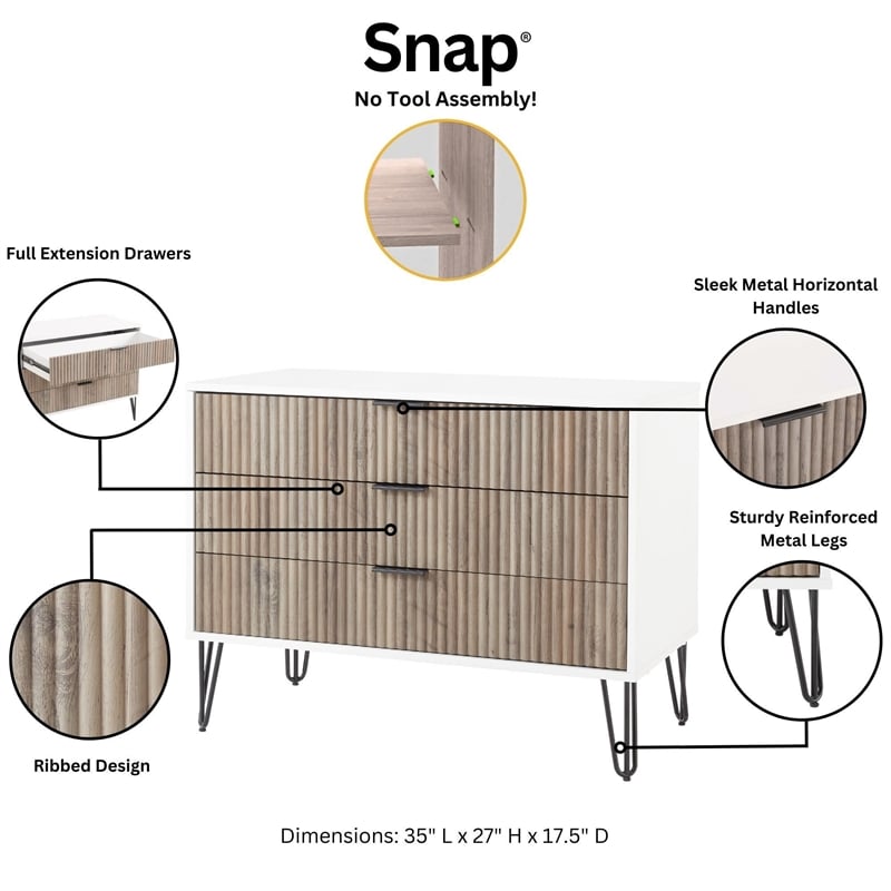 Pemberly Row 2-Piece Standard 3-Drawer Dresser and 2.0 Nightstand in Light Gray