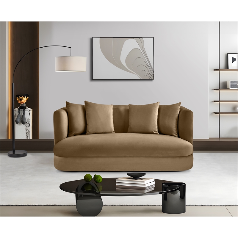 Pemberly Row Modern / Contemporary Beige Velvet Fabric Loveseat