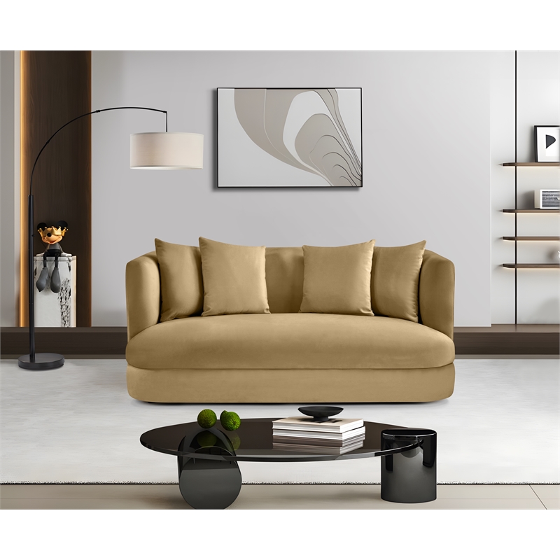 Pemberly Row Modern / Contemporary Camel Velvet Fabric Loveseat