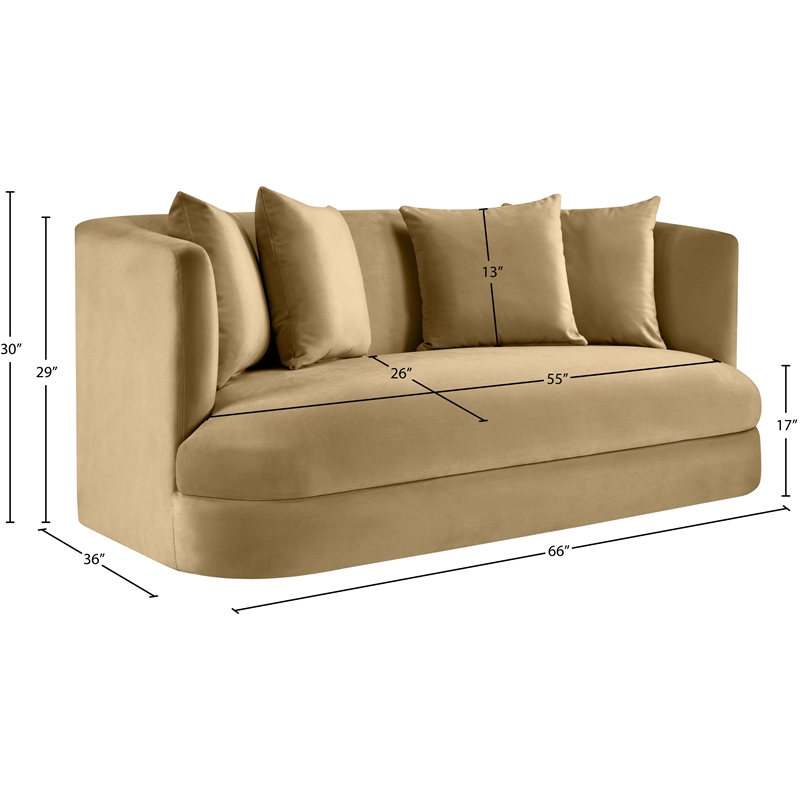 Pemberly Row Modern / Contemporary Camel Velvet Fabric Loveseat