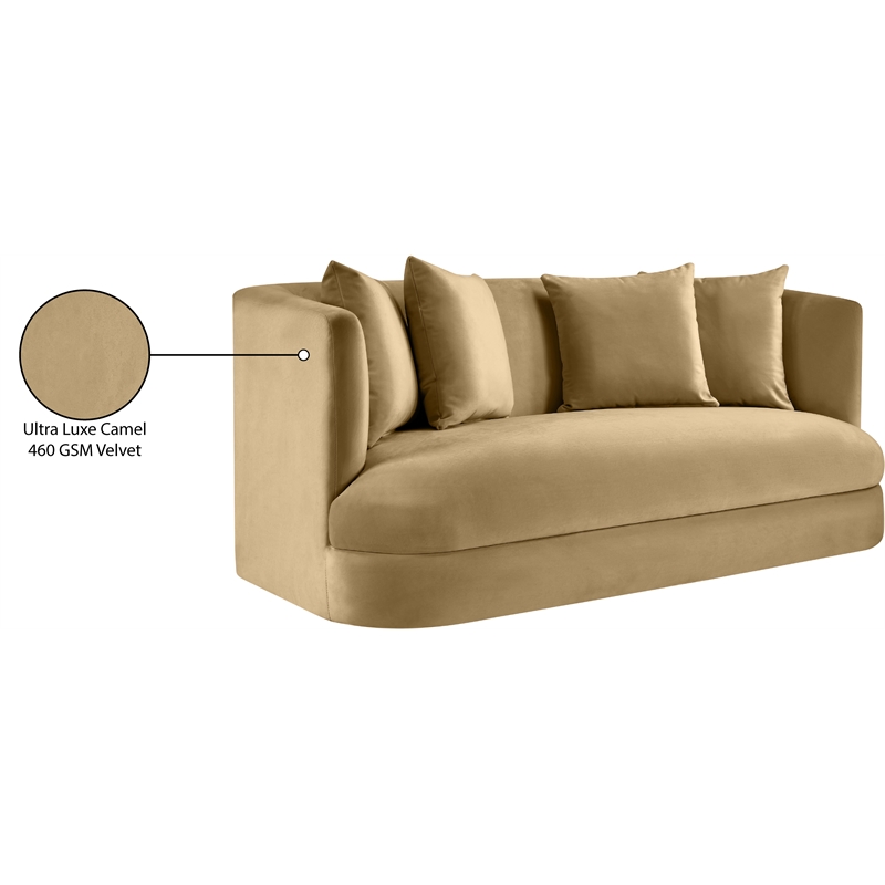 Pemberly Row Modern / Contemporary Camel Velvet Fabric Loveseat